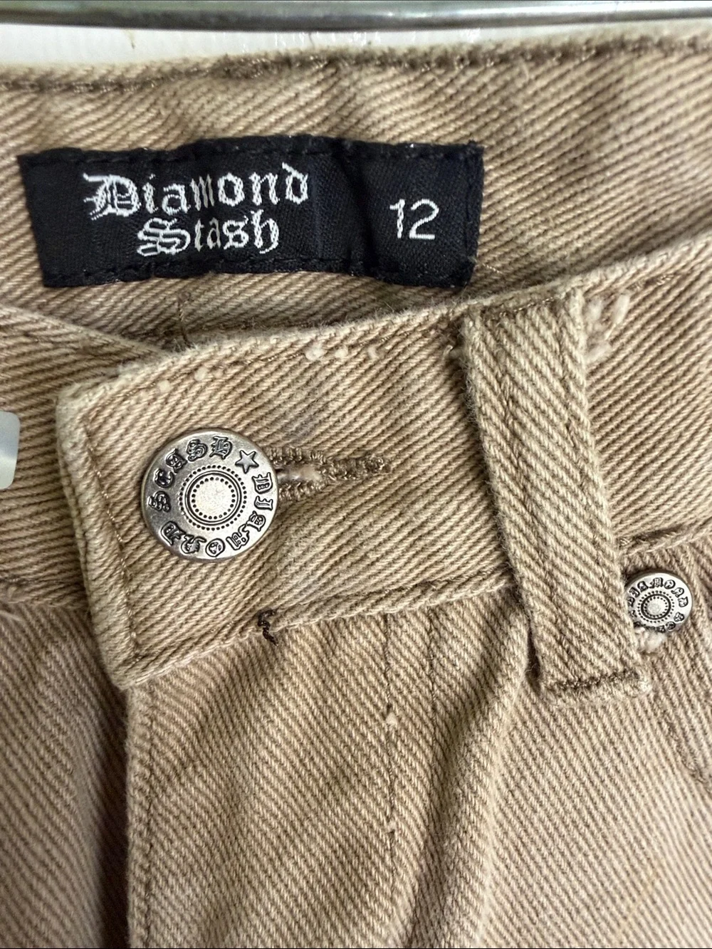 (1688) Diamond Slash Girls Tan Distressed Ripped Skinny Jeans, Size: 12